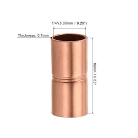 sourcing map Straight Copper Coupling Fittings, 1/4 Inch ID Welding Joint for HVAC Air Conditioner, with Rolled Tube Stop Sweat Ends, Pack of 5