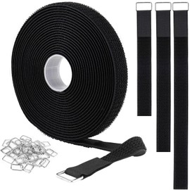 1"x16.5ft Hook and Loop Cable Straps - with 24 Buckles, Black Nylon Hook and Loop Straps, Adjustable Fastening Cable Straps, Reusable Nylon Securing Cord Ties for Organizer or Storage, 1 inch Wide