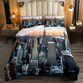 Feelyou New York Soft Comforter Set New York City Manhattan Skyline Cityscape Bedding Set Contemporary Artistic Sunset Landscape Quilt Set Bedroom Collection 2Pcs Twin Size