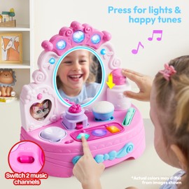 Lalalark Toddler Vanity Set,Interactive Toddler Makeup Playset with Premium Light-Up Mirror, 40+ Sounds, Pretend Makeup Tools & Animated Mini Mirror, Ideal Gift for Ages 6 Months+