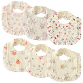 GoUseGo Baby Stub, Girls, Set of 6, 6 Layered Gauze Fabric, Ruffle Sty, Large, Bib, Stylish, Newborn, Nursing Sty, Cotton, Cute, Infant, Baby Gift, Baby Gift, Rabbit Flower