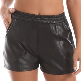 Everbellus Women's Elastic Waist Loose Shorts Faux Leather Shorts with Pockets