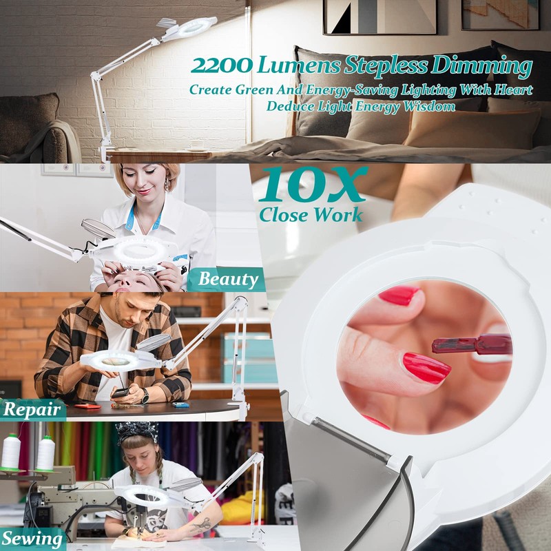 10X Magnifying Glass with Light, NUEYiO 2200 Lumens Stepless Dimmable