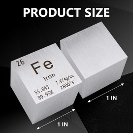 STPCTOU Iron Cube Pure Metal High Density Cube Laser Engraved Cube for Element Collection Lab Material Periodic Table of Elements Collection DIY Teacher Science Creative Gift (Iron, 1 Inch)