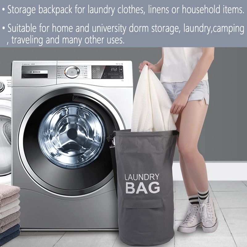 Kimmama Laundry Backpack,Laundry Bag with Adjustable Strap,Dirty Clothes Bag for