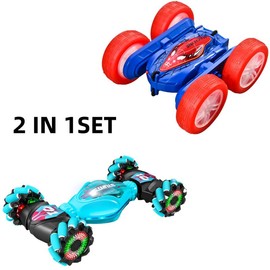 Spider Remote Control Car for Boys and Girls,360° Rotating RC Car Toy with Cool Spray Pattern,Cool Light Rechargeable 4WD Stunt Vehicle rc stunt - Color: Stunt Car+Spider Cars (Two-in-on)