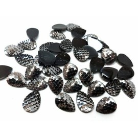 Unbranded 10 pcs Mermaid Fish Scales Resin Carved Embellishment Cabochons Gunmetal 14x10mm
