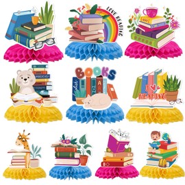 Yoyuspy Reading Birthday Party Decorations - 10PCS Book Themed Party Decorations Books Honeycomb Centerpieces Table Decor Cute Book Club Decorations Book Theme Party Supplies for Book Lovers