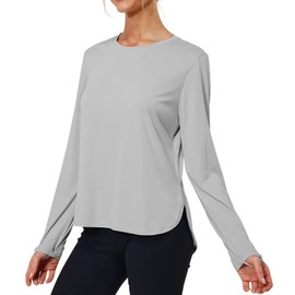 Hiwzffy Women's Sun Protection Shirts UV SPF UPF 50+ Long Sleeve Rash Guard Hiking Running Quick Dry Lightweight Grey S