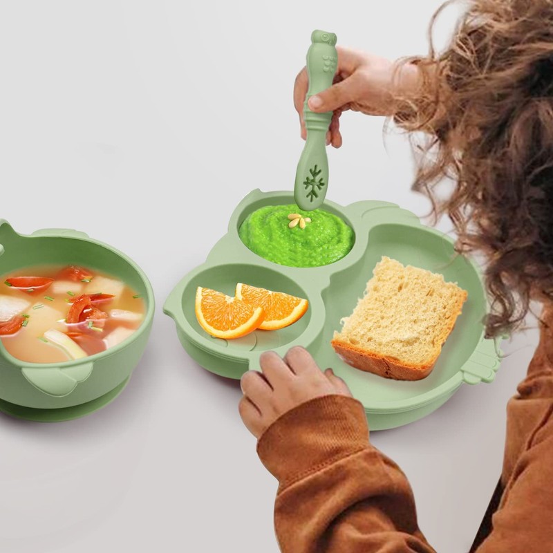 IDVVSSX Owl Shape Silicone Baby Feeding Set, Toddler Suction Plates