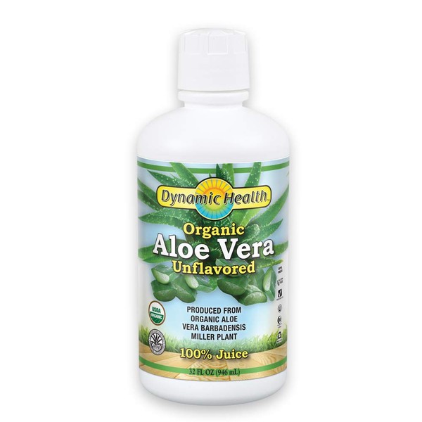 Dynamic Health Organic Aloe Vera Juice, Unflavored | No Added Sugar, Artificial Colors or Sweeteners, No Gluten or BPA | 32oz, 8 Serv