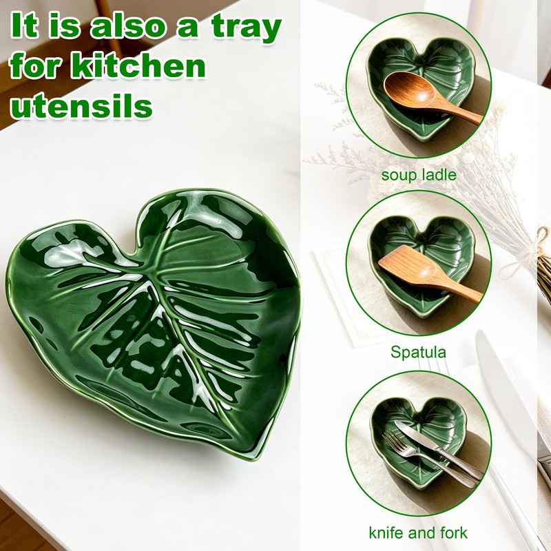 Leaf Ceramic Spoon Rest,Leaf Shaped Decorative Utensil Holder for Gift