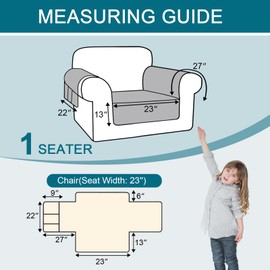 BellaHills Waterproof Sofa Cover 1 Seater Living Room Armchair Covers Sofa Slipcovers Chair Seat Covers with Side Pocket for 1 Seater Sofa Washable Couch Cover for Dogs (1 Seater, Grey)