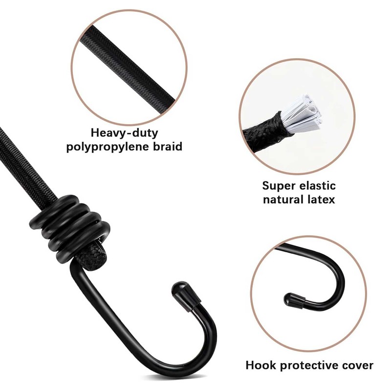 Bungee Cords With Hooks, Heavy Duty Elasticated Shock Cords Weatherproof