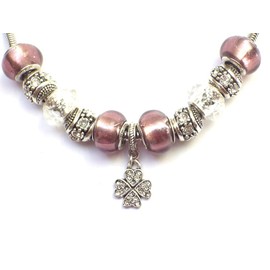 Lila Charms Halskette für Frauen in Edelstahl Thurcolas Modell Manhattan mit Klee Anhänger Set mit Kristallen