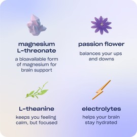 Recess Mood Powder, Calming Magnesium L-Threonate Blend with Passion Flower, L-Theanine, Electrolytes, Magnesium Calm Support Powder Supplement - Gradient Berry  Serving Tub