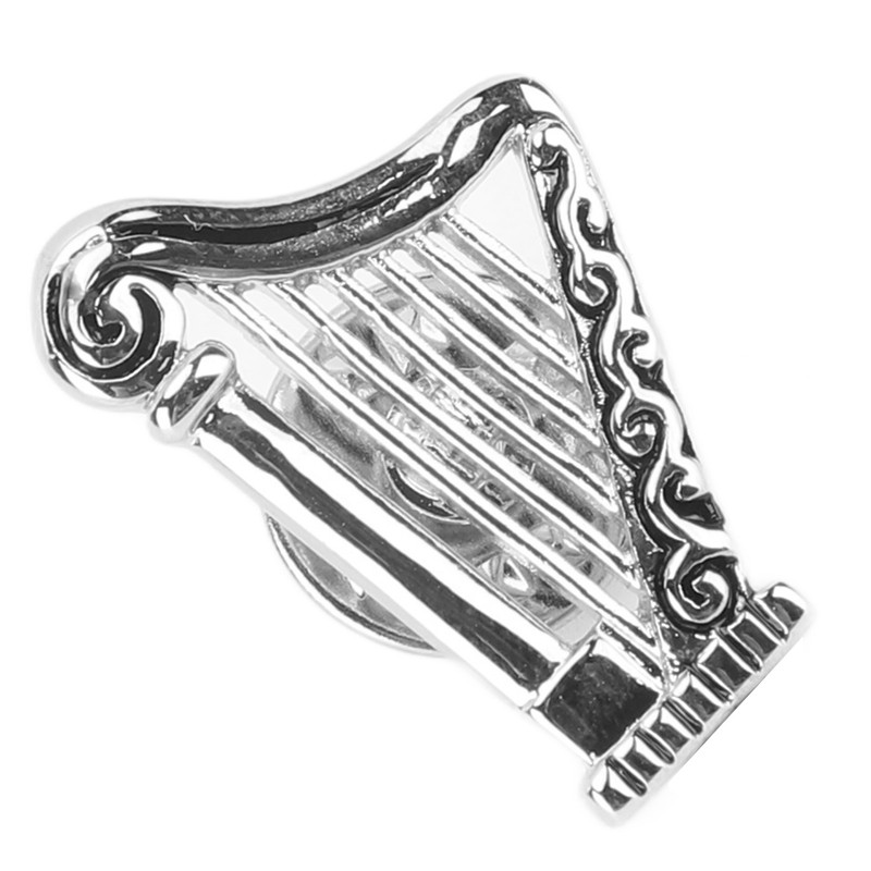 Harp Brooch Stylish Innovative Silver Glossy Finish Musical Instrument Brooch
