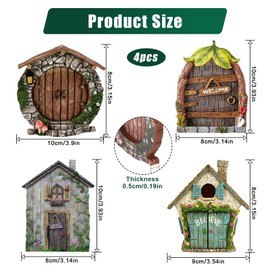 YUZHEDM Pack of 4 Elf Door Gnome Door Fairy Door Approx. 20 g Wooden Boxwood Elf Door Gnome Door Fairy Door Children's Room Small and Exquisite Gnome Doors Suitable for Gardens Flower Pots as Wind