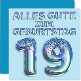 Stuff4 19th Birthday Card for Men - Blue Glitter Balloons - Happy Birthday Cards for 19 Year Old Man Son Brother Uncle Cousin 145mm Nineteen Nineteen Nineteenth Birthday Greeting Cards