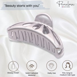 Parcelona French Small Rain Drop 2 3/4 Inches Celluloid Claw Jaw Hair Clip (Silver)
