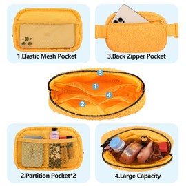 Frenou Fleece Belt Bag with Adjustable Strap for Women and Men Crossbody Fanny Bag Bum Bag Yellow
