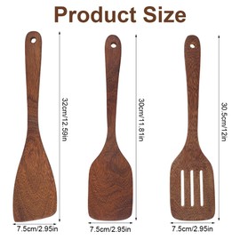 Spatula Wooden Cooking Cutlery Set 3 Pieces, Non-Stick Wood Spatula with Long Handle Made of Solid Wood Hardwood, Kitchen Utensil Wood, Wooden Spatula for Kitchen Restaurant (Brown)