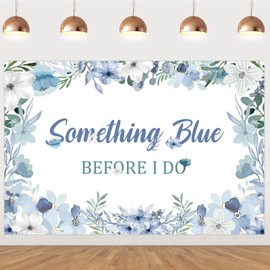 Funmemoir Something Blue Before I Do Bridal Shower Decorations, 5x3ft Blue Vinyl Backdrop with Floral Design for Bridal Shower, Engagement, Wedding Party