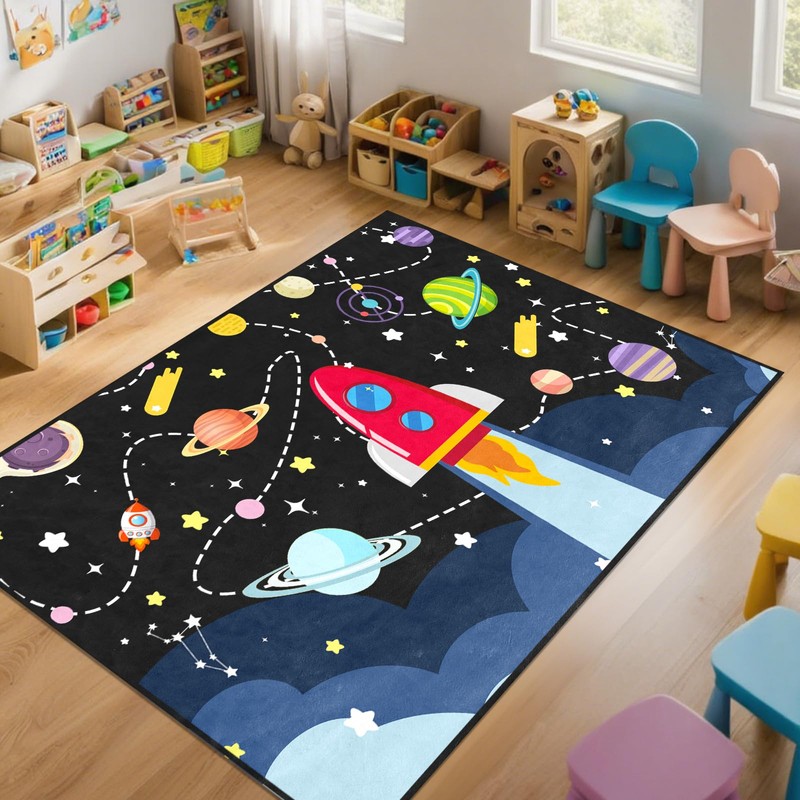 Space Rug - Space Rug for Boys Room Cartoon Solar