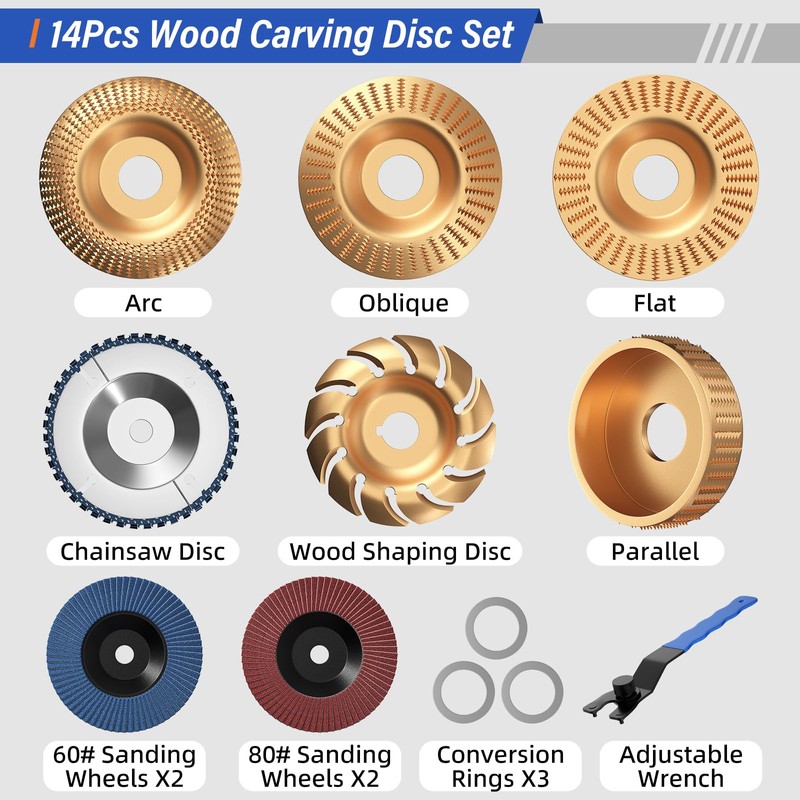 14PCS Wood Carving Disc Set for 4" & 4-1/2" Angle