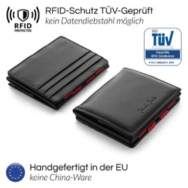 Jaimie Jacobs Flap Boy - Magic Wallet with Coin Compartment and RFID Protection, Magic Purse with Change Compartment for Men, Genuine Leather, Black with Red