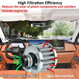 MOCNT 2 Stück Auto Luftfilter 12mm Auto Luftansaugfilter Universal Turbo Entlüftungsfilter Motorrad Kaltluftansaugfilter Öl Kurbelgehäuse Filter Auto Kaltluftfilter Silber