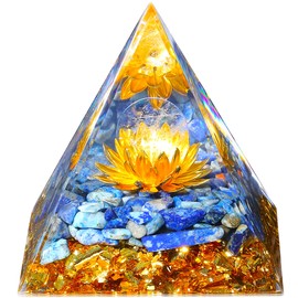 QINJIEJIE Large Crystal Pyramid Orgonite Pyramid Lapis Lazuli Lotus Resin Pyramid Meditation Natural Reiki Gifts Ornaments 6 cm