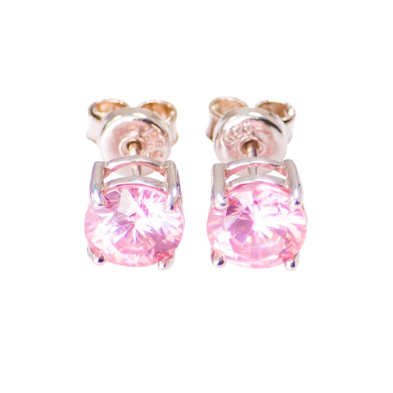 Silver Earrings Pendientes Redondos Aretes Plata Ley 950 Zircon Stud