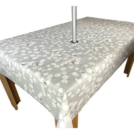 Karina Home Outdoor Garden Tablecloth with Parasol Umbrella Hole Grey Floral Leaf Wipe Clean 140cm x 140cm