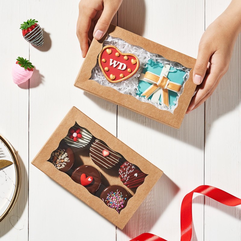 JCXGRVC 50pcs 7x4.33x1.5 Inch Brown Cookies Boxes with Window Bakery