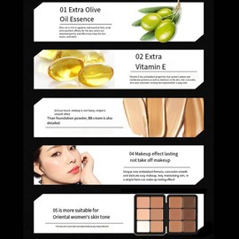 RoseFlower 12 Colors Foundation Concealer Palette Cover Dark Circles&Blemish, Highlight Palette, Waterproof Contouring Palette Full Coverage Concealer Make Up Kit +Makeup Brush#123