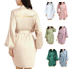 OWITER Women's Satin Robe Bride Bridesmaid Robe for Wedding Bridal Party Luxury Gifts (One Size, Champagne Bridesmaid)