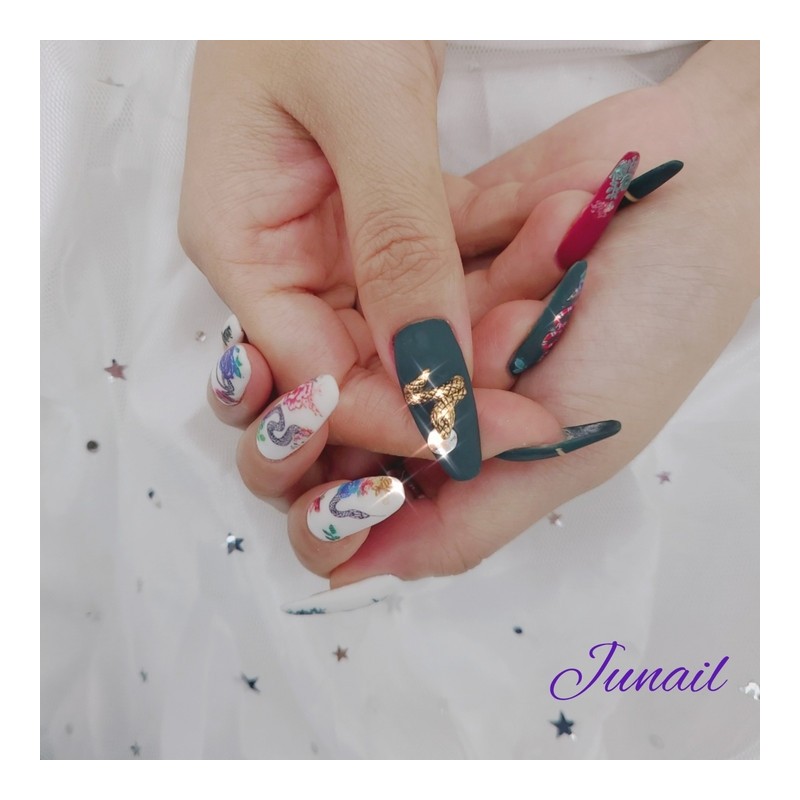 ⭐️ Snake handmade nail tips ✨ - Short Almond /