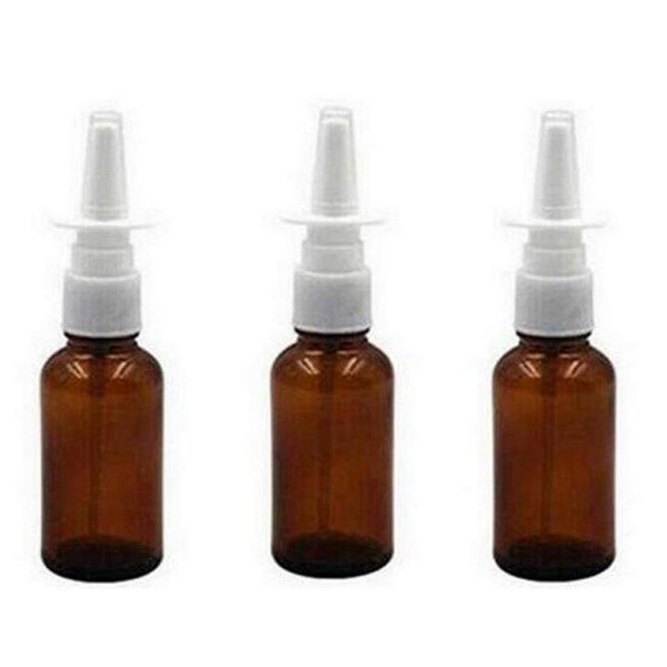 3PCS 5ML Empty Refillable Amber Glass Nasal Bottle Pump Cleanser Container for Washing