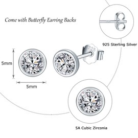 wynn's Silver Stud Earrings for Women, 925 Sterling Silver Cubic Zirconia Stud Earrings, 5mm Tiny Small Sleeper Cartilage Round Studs for Girls Men, Come with 925 Sterling Silver Earring Backs