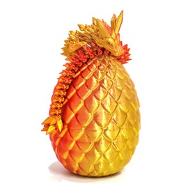 Flavery Dragon Egg - 3D Printed Egg with Flexible Pearly Sheen Dragon Inside, 3D Printed Surprise Gift, Articulated Dragon Egg Fidget Toy, Decor (12” Dragon,Red Mix Gold)