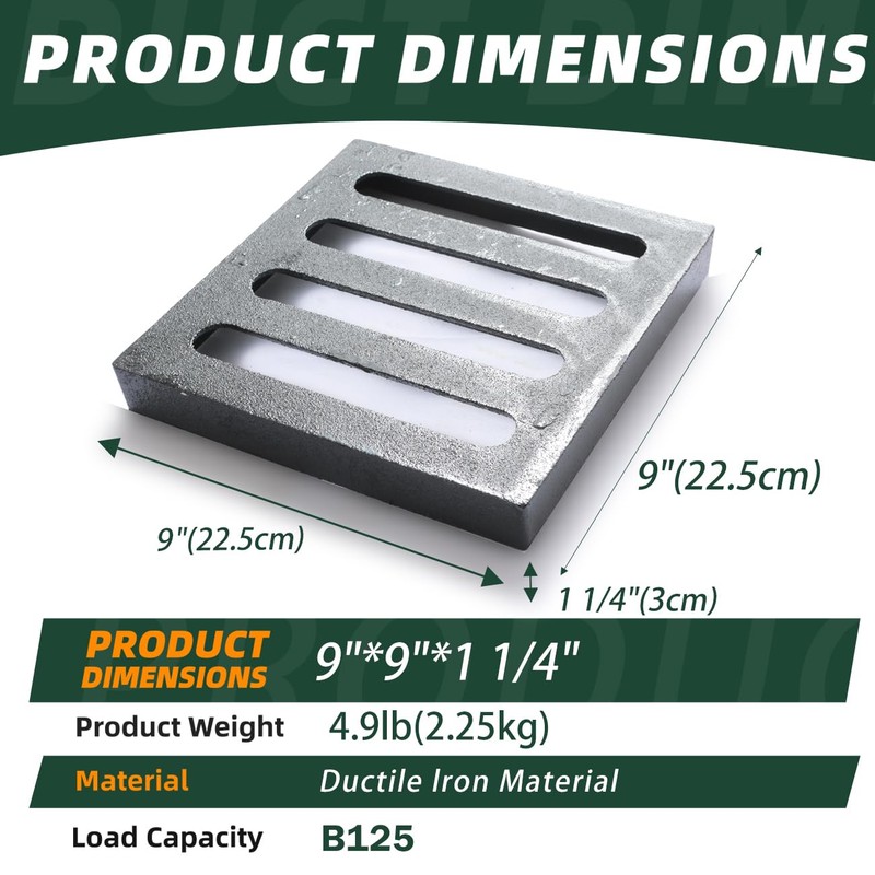 Cast Iron Drain Grate, 9 * 9in Outdoor Drain Cover,
