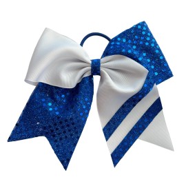 "Handmade" NEW "CONFETTI STRIPES Royal Blue White" Cheer Bow Pony Hair Bows Cheerleading