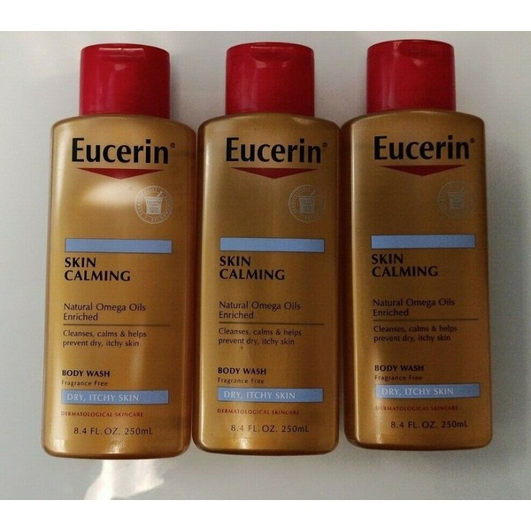 3x Eucerin Skin Calming Body Wash - Cleanses and Calms Dry, Itchy Skin 8.4 fl oz