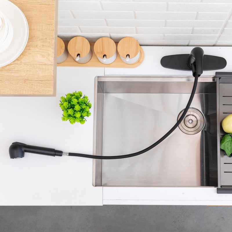 Matte Black Kitchen Faucet with Pull Out Sprayer, Small Single
