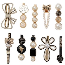 10 Broches P/Cabello Horquillas Perlas Cristal con Purpurina Elegante Decorativa con Lazo Pinzas para el Pelo Hechas a Mano Estrella de Mar Juego de Pinzas para el Pelo (Paquete 1)
