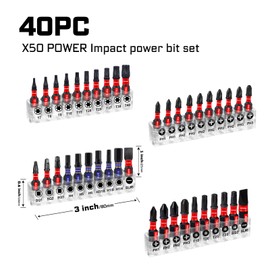 Geinxurn Impact Multi Screwdriver Bits Set, 40pieces Magnetic S2 Steel 1”Insert Bits Tips and Impact Bit Holder with Base and Storage Box