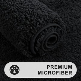 OLANLY Soft Microfiber Small Bath Mat, Super Absorbent Plush Shaggy Bathroom mat, Machine Washable Dry Bathroom Rug, Non-Slip Bath Mats for Bathroom Floor, Tub and Shower, 16x24, Black
