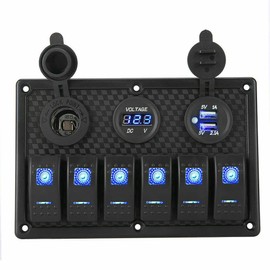6 Gang 12V Switch Panel LED Light Rocker Circuit Breaker for Car RV Boat Marine