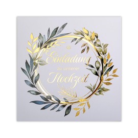 Art Nuvo Wedding Invitations Set of 20 135 x 135 mm with Printable Inserts and Envelopes for Wedding - Gold Plated Pattern